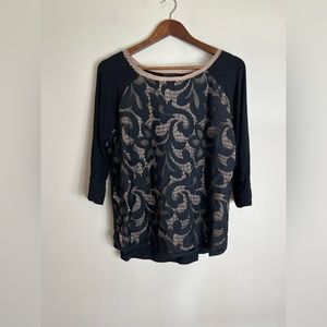 Anthropologie DOLAN Filigree Black Lace T Shirt Top Small 3/4 Sleeves U552